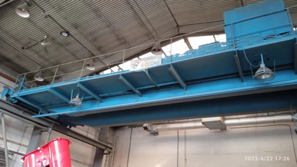 Na tomto jeřábu 8t provedena revizní zkouška se zatížením a mimořádná revize el. instalace